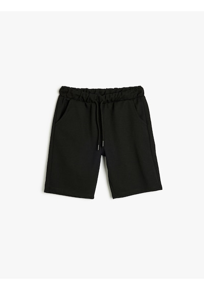 Koton Basic Beli Bağcıklı Cepli Şort Siyah 5skb40015tk Siyah
