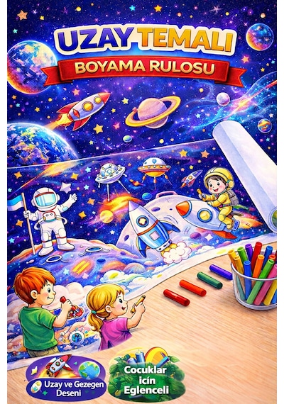Minik Astronotlar Için Uzay Temalı Boyama Rulosu 5 Metre