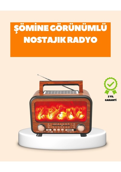 Hubrendy Tekno Şömine Alev Işıklı Solar Bluetooth Hoparlör 7w Güçlü Ses, Fm Radyo