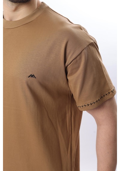 Madmext Kapuçino Nakış Detaylı Erkek T-shirt E7112 Kapuçino