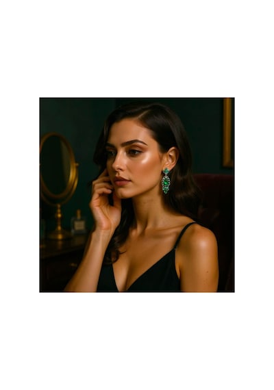 Lunara Kristal Taşlı Küpe - Gelin Kına Günlük Kullanım Yeşil - 726451607 Yeşil
