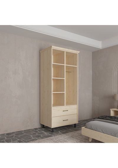 Renazzo Soft Wood 2 Kapaklı Masif Ahşap Gardırop Vernik Çam