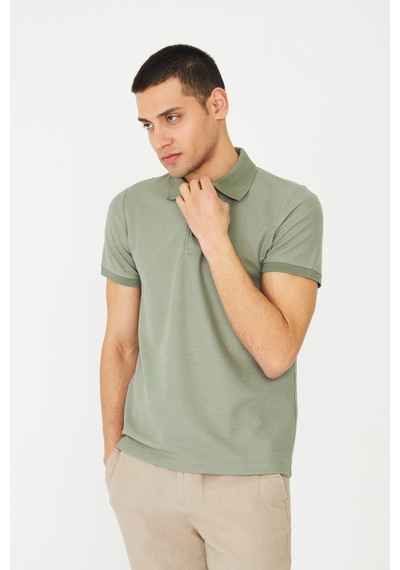 Yeşil Modern Kesim Polo Yaka Erkek T-shirt A.haki