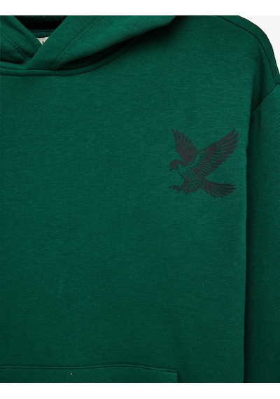 Koton Kartal Baskılı Kanguru Cepli Uzun Kollu Oversize Kapşonlu Sweatshirt Yeşil 7wkb10251tk