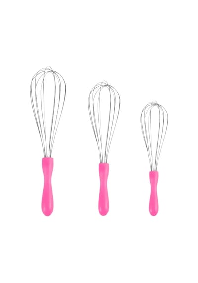 Mybru Paslanmaz Çelik Pembe Plastik Saplı El Çırpıcısı Blender 3'lü Set Pembe