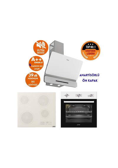Afm Tech Ve Ferre Gov Sessiz Elektrikli Vitro Beyaz D081-SA + V6-05 + FM7301 Ankastre Set