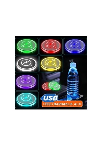 Opel Uyumlu 2 Adet Gece Sensörlü Ledli Bardaklık Altı Usb Sarjlı 7 Farklı Renk Degiştirebilen