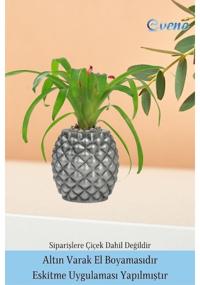 Ahşap Ayaklı Beton Saksı Büyük Boy 1 Adet Ananas Model - Gümüş Eskitme
