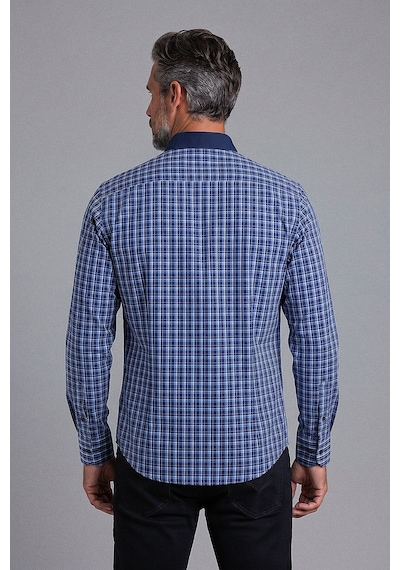 Bisse Lacivert Regular Fit Pamuk Uzun Spor Yaka Torba Gömlek Gmeks252024 E39