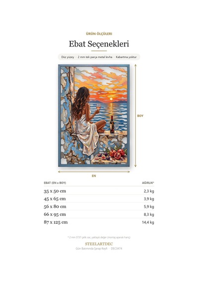 Gün Batımında Şarap Keyfi Metal Tablo 35x50 Cm Çok Renkli