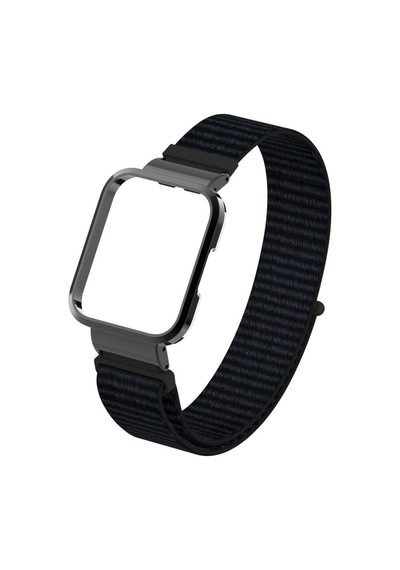 Xiaomi Mi Watch Lite Uyumlu Spor Loop Kordon Ve Kasa Koruma, 2 İn 1, Hasır Örgü, Velcro, Siyah, Krd-61-miwl-02