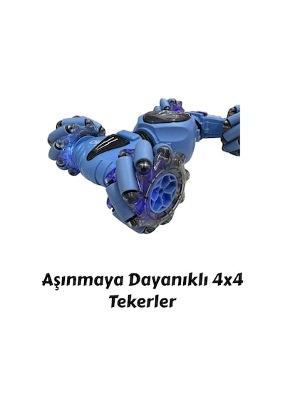 Şarjlı Uzaktan Kumandalı Ve El Sensörlü 4x4 Akrobat Araba 360 Derece Dönen Işıklı Oyuncak Araba Mavi