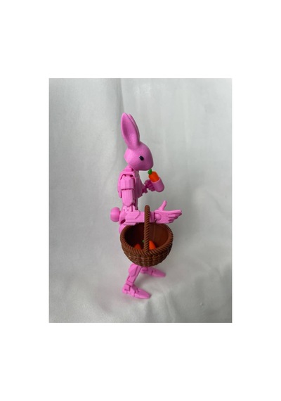 Oynar Eklemli Pembe Tavşan Robot Figürü Havuç Ve Sepet Aksesuarlı