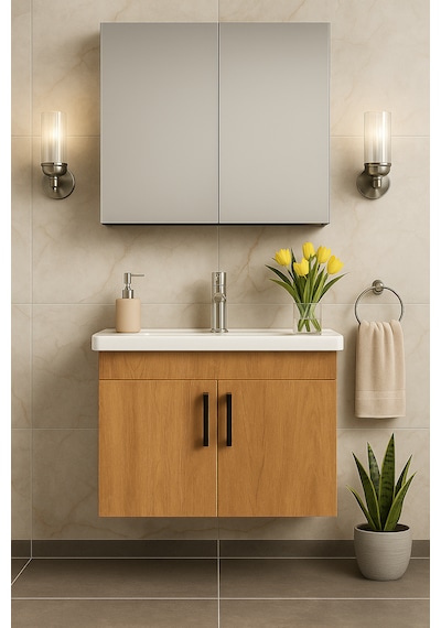 Dmz Home Concept Liventa 65 Cm Ahşap Renkli, Seramik Lavabolu, Md Ahşap