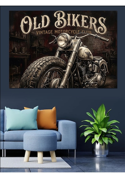 Old Bikers Klasik Motosiklet Tabelası Dekoratif Kanvas - Mdf Ahşap Tablo