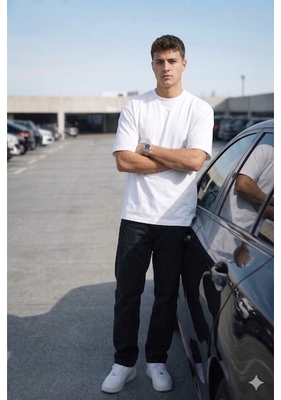 Tarz Cool Erkek Oversize Tişört Minimal Don T Look Back Detaylı Basic Beyaz