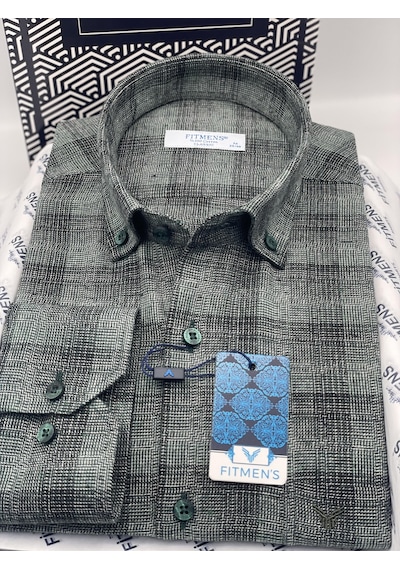 Klasik Uzun Kol Kışlık %100 Cotton Kareli Yaka Düğmeli Hediye Kutulu Erkek Gömlek Fs-003135 - Yeşil-2498 Klasik Uzun Kol Kışlık %100 Cotton Kareli Yaka Düğmeli Hediye Kutulu Erkek Gömlek Fs-003135 - Yeşil-2498