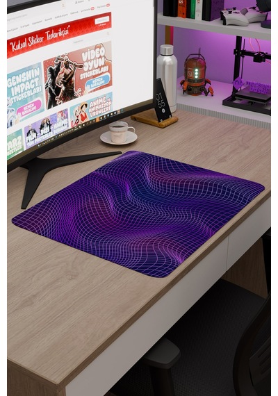 Vaporwave Grid Kaymaz Dikişli Kauçuk Oyuncu Mousepad V3 - 48x40 Xl Gaming Mouse Pad Fare Altlığı