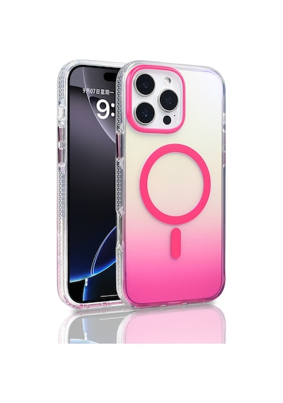 Apple Uyumlu iPhone 16 Pro Max Kılıf M-safe Şarj Özellikli Transparan Renk Geçişli Mkst Toros Kapak - Rose Pembe Pembe