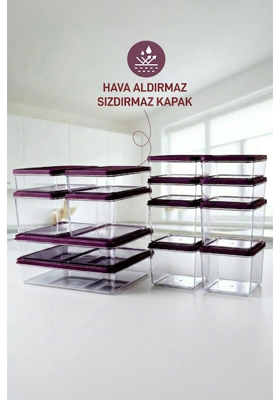 14'lü Set Nora Organizer Buzdolabı Buzluk Düzenleyici Saklama Kabı Mürdüm