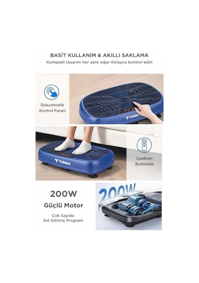 Torima Vep1000 Mavi Kumandalı Yüksek Titreşimli Kondisyon Aleti Fitness Ev Sporu Direnç Bantlı Çok Renkli
