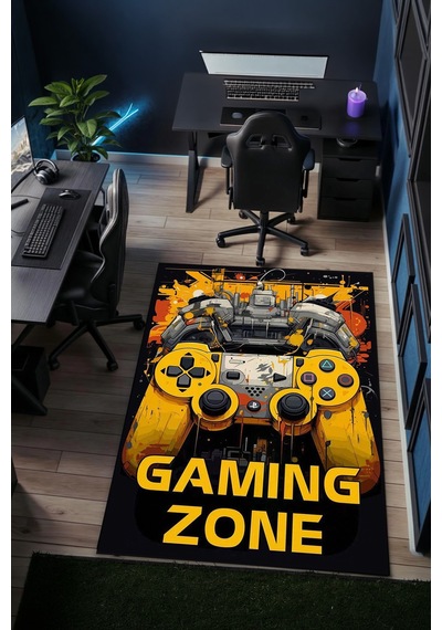 Gaming Zone Joystick Tasarım Yıkanabilir Kaymaz Taban Genç Odası Halısı Gnc4