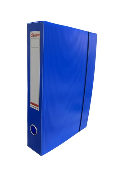 Arşiv Klasörü 24x5x32cm A4 İçin Oluklu Plastik Mavi Lastikli Sırt Etiketli Metal Parmak Halkalı Arşiv Kutusu 32x5