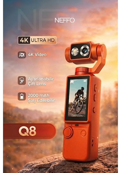4k Hd Taşınabilir Vlog Spor Ve Aksiyon Kamerası 2.0" Döndürülebilir Ips Ekran Gimbal Kamera Turuncu