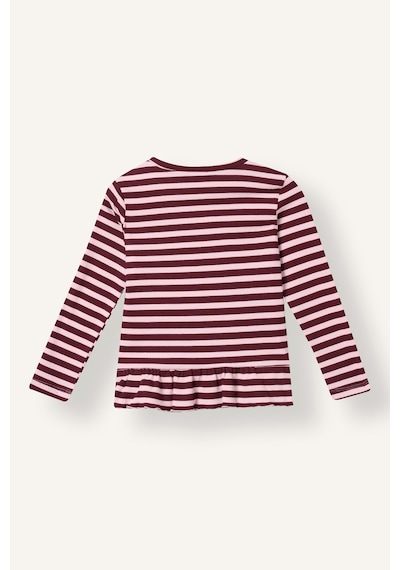 Defacto Relax Fit Bisiklet Yaka Çizgili Fırfırlı Uzun Kollu Tişört Kız Bebek I5091a526aubr115 Bordo-br115