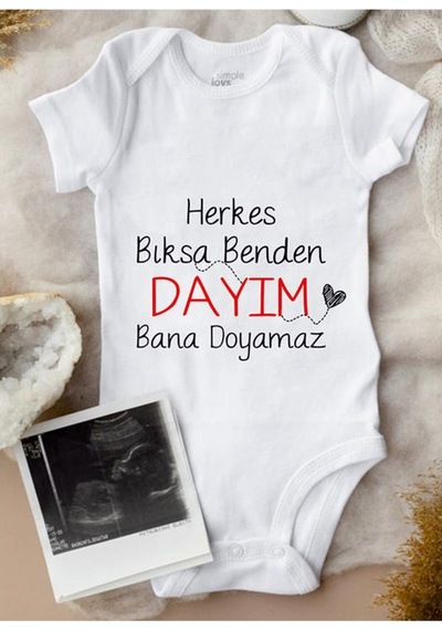 Tuğbababy Baby Dayım Bana Doyamaz Baskılı Bebek Body Zıbın Kız Erkek Beyaz