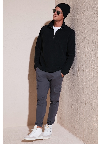 Buratti Slim Fit Dik Yaka Kışlık Şardonlu Erkek Polar 5906053 Siyah
