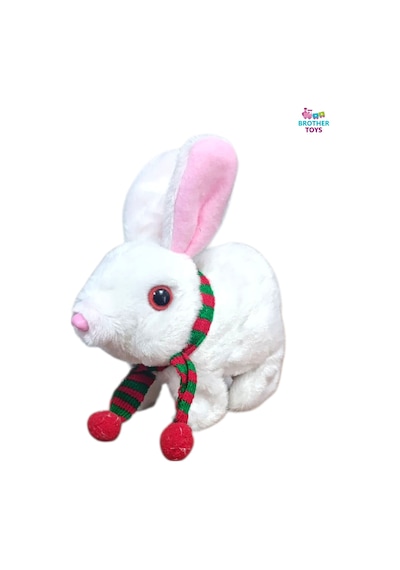 Elektronik Pilli Zıplayan Atkılı Hareketli Peluş Sevimli Tavşan Oyuncak 18 Cm. Beyaz Gri Pembe Kahve Beyaz