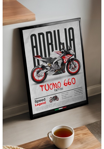 Aprilia Tuono 660 Factory Factory Siyah Ahşap Çerçeveli Poster, Dekoratif Motosiklet Duvar Tablosu Çok Renkli