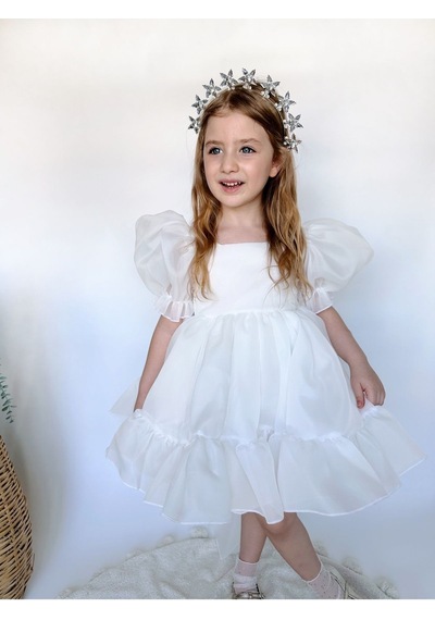 Linola Baby Kids Puffy Şifon Kız Çocuk Parti Elbisesi Ekru