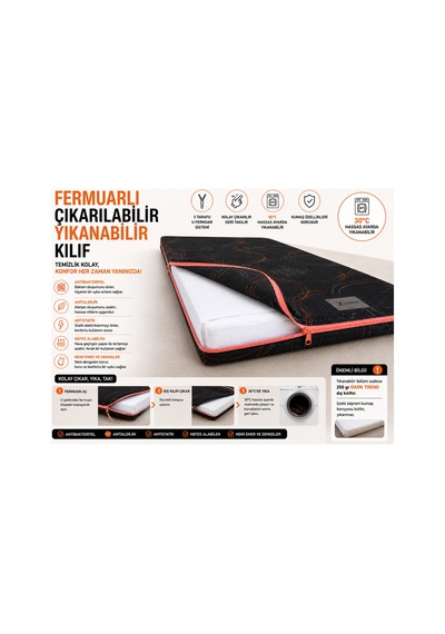 Dark Trend Sleep Yıkanabilir Kılıf Orta Sert Sünger Yatak Pedi & Şiltesi Topper 5 Cm Turuncu Şeritli Siyah