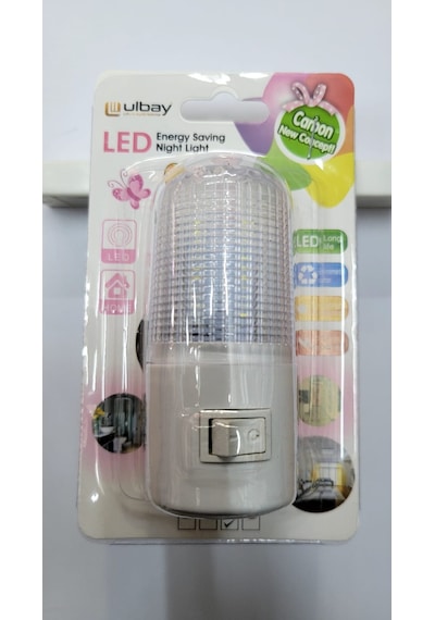 Ulbay Priz Tipi Anahtarlı Led Beyaz Işık Gece Lambası Beyaz