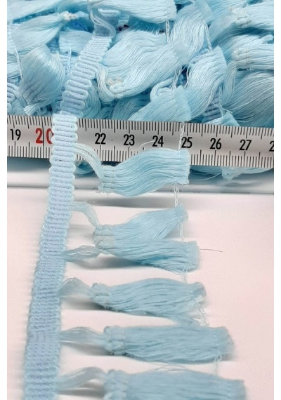 FdayAksesuar Açık Mavi Pamuk Saçak Şerit Püskül 1 Metre En 4,5 Cm FRDY15492
