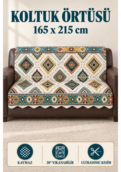 Çok Amaçlı Kadife Koltuk Örtüsü Kaymaz Süngerli 165x215 Cm Modern Bohem Çekyat Şalı Piknik Masa Örtüsü Alk9 krem