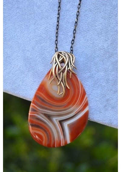 Stoneage Jewellery Dantelli Akik Doğal Taş  Kolye Siyah
