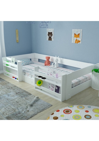 Herseycik Ninnimo Montessori Mdf Kitaplıklı Karyola M6-Beyaz