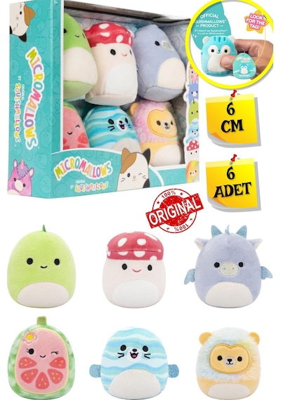 Micromallows Squishmallows Mini Yumuşak Peluş Oyuncak 6 Lı Figür Seti - 6 Cm - Model - 2 Çok Renkli