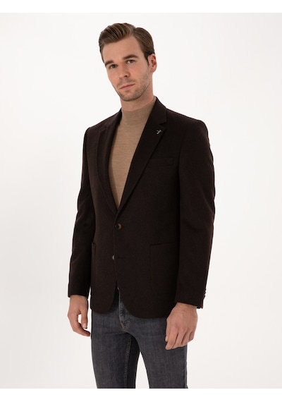Cacharel Kahverengi Slim Fit %100 Kaşmir Flanel Ceket