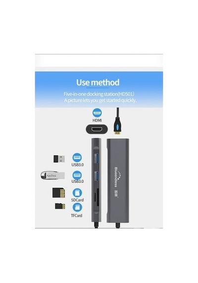 Tkz Blueendless Type C To 2 Usb 3.0/1 Sd/ 1 Tf / 1 Hdmı Çevirici Macbook Pro