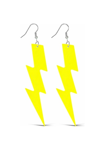 80 Ler 9039lar Retro Neon Sarı Şimşek Küpe 10 Cm "