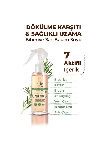 Yoon 2'li Vegan Saç Spreyi & Biberiyeli Saç Bakım Suyu, Keratin & Kolajen İçeren Set