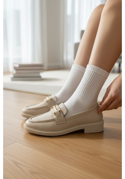 Enoch Kadın Minimalist Metal Köprü Detaylı Maskülen Şehir Loafer Ten