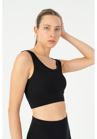 Maraton Slimfit Kadın Düz Yaka Siyah- Bra Siyah-