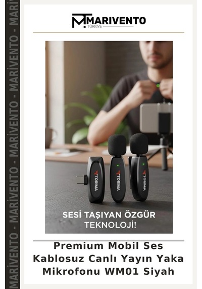 Premium Mobil Ses Kablosuz Canlı Yayın Yaka Mikrofonu Wm01 Siyah
