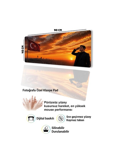 Sonictouch Türk Bayrağına Selam İlelebet Göklerde Kişiye Özel Fotoğraflı Klavye Mousepad 40x90cm