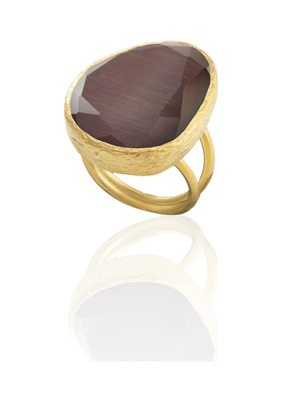 Kadir Jewellery 22 Ayar Altın Kaplama Kadın Fosil Taşlı Yüzük Kuru Erik
